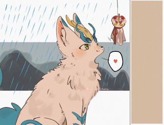 1_horn blue_body blue_fur blush eyebrows feral fur green_eyes heart_reaction horn inner_ear_fluff long_eyebrows looking_at_object male male_feral multicolored_body multicolored_fur quadruped raining side_view solo teru_teru_bozu text tuft two_tone_body two_tone_fur white_body white_fur lunnanathalia fabulous_beasts mythology tianlu_(fabulous_beasts) mythological_creature pixiu 2025 artist_name digital_drawing_(artwork) digital_media_(artwork) hi_res shaded soft_shading