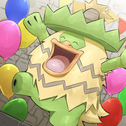 ambiguous_anthro ambiguous_gender anthro balloon beak brown_body dutch_angle eyes_closed featureless_legs green_body inflatable mitten_hands multicolored_body open_mouth open_smile orange_beak pink_tongue plant pseudo_hat short_legs smile solo tan_body text tongue spicyichizo nintendo pokemon elemental_creature flora_fauna generation_3_pokemon ludicolo pokemon_(species) 1:1 2026 absurd_res english_text hi_res shaded