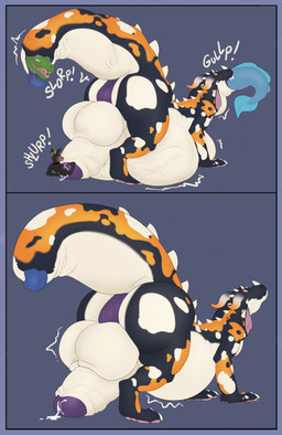 abdominal_bulge all_fours almost_fully_inside anthro anthro_prey anus balls before_and_after big_anus big_balls big_butt big_penis bodily_fluids butt cock_vore cum extreme_size_difference feral feral_pred genital_fluids genitals group horn huge_anus huge_balls huge_penis humanoid_genitalia humanoid_penis larger_feral neck_bulge onomatopoeia oral_vore pawpads penile penis puffy_anus size_difference smaller_anthro solo_focus sound_effects tail tail_bulge tail_fetish tail_mouth tail_play tail_vore text unusual_anatomy unusual_tail vore aetherxov mythology dragon kobold mythological_creature mythological_scalie scalie comic hi_res
