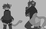 anthro bottomwear butt clothed clothing clothing_lift collar femboy fur legwear looking_at_viewer male plushie presenting presenting_hindquarters simple_background skirt skirt_lift smile smirk solo teddy_bear thigh_highs pubbipaws domestic_cat felid feline felis mammal digital_media_(artwork) hi_res monochrome