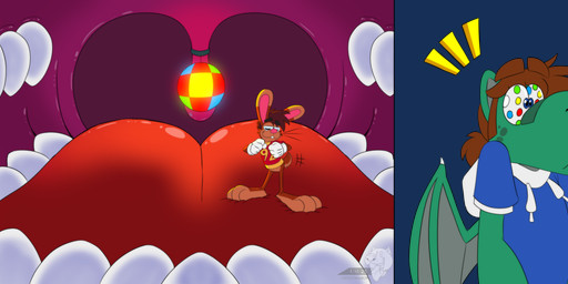 3_toes 4_fingers anthro big_tongue cartoon_gloves cartoon_physics cheek_bulge duo feet fingers inside_mouth male male/male mawplay red_tongue soft_vore tail toes tongue toony toony_moment uvula uvula_play vore whiskers wings crocdragon89 mythology joshua_edgars_(crocdragon89) roderick_(tamerkoh) toon_joshua_edgars_(crocdragon89) dragon lagomorph leporid mammal mythological_creature mythological_scalie rabbit scalie absurd_res alpha_channel hi_res