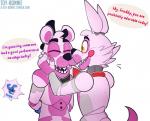 bow_(feature) bow_tie machine puppet speech_bubble text toy-bonnie five_nights_at_freddy's scottgames sister_location funtime_foxy_(fnaf) funtime_freddy_(fnafsl) puppet_bonnie_(fnafsl) animatronic bear canid canine fox lagomorph leporid mammal rabbit robot 2018 comic digital_media_(artwork) english_text url