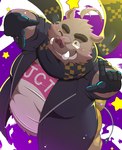 anthro belly big_belly brown_body brown_fur clothing fur humanoid_hands kemono male one_eye_closed overweight overweight_male scarf shirt solo topwear wink hisashiyo_0705 utau in_jekuto mammal suid suine sus_(pig) wild_boar 2022 hi_res