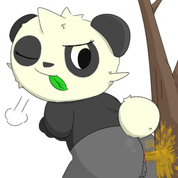ambiguous_gender anus black_body black_ears black_eyes black_fur breath butt dead_tree diarrhea feces feral fur gaping gaping_anus grey_body grey_fur leaf looking_at_viewer looking_back one_eye_closed plant pooping rear_view short_tail simple_background smelly solo standing stink_fumes tail tree tuft white_body white_fur white_tail wink winking_at_viewer young young_feral toilet_paper_(pixiv) nintendo pokemon generation_6_pokemon mammal pancham pokemon_(species) 1:1 2026 digital_media_(artwork)