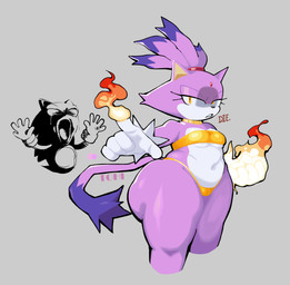 anthro big_butt bikini black_nose bottom_heavy breasts butt camel_toe choker clothing dialogue dipstick_tail elemental_manipulation female fire fire_manipulation forehead_gem front_view fur gem gesture gloves gold_bikini grey_background hand_gesture handwear huge_butt jewelry looking_at_viewer markings navel necklace pointing pointing_at_viewer purple_body purple_fur simple_background small_breasts solo swimwear tail tail_markings text thick_thighs two-piece_swimsuit under_boob white_body white_clothing white_fur white_gloves white_handwear wide_hips yellow_eyes theonehornedimp ash_baby_(meme) sega sonic_the_hedgehog_(series) blaze_the_cat sonic_the_hedgehog domestic_cat eulipotyphlan european_hedgehog felid feline felis hedgehog mammal hi_res meme