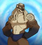 abs anthro athletic beard biceps big_muscles bottomwear clothed clothing dreadlocks facial_hair fur hair looking_at_viewer male manly muscular muscular_anthro muscular_arms muscular_legs muscular_male pecs pose solo tattoo topless cartoonjunkie maverick_gunshow mammal mustelid otter digital_media_(artwork)