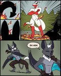 anthro duo fire fur grey_body grey_fur grey_wings hair male standing summoning summoning_circle text white_hair wings 60percentscalie dovak vauruk bat demon mammal comic english_text hi_res