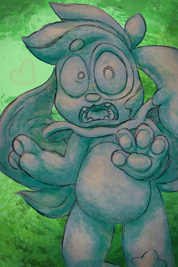 4_fingers after_transformation ambiguous_gender anthro belly countershade_belly countershading fangs fingers floppy_ears forest frown grey_body highlights_(coloring) implied_transformation inanimate_transformation jungle long_ears looking_at_viewer lop_ears markings open_frown open_mouth panicked_look pawpads petrification plant raised_hands red_heart ruff scared secretly_loves_it simple_nose solo spots spotted_body star_(marking) stockholm_syndrome stone_body tail teeth tongue transformation tree uvula wide_eyed the_menagerie winter_(the_menagerie) canid canine canis domestic_dog mammal 2026 2:3 digital_media_(artwork) procreate_(artwork) shaded story story_at_source story_in_description nonbinary_(lore)