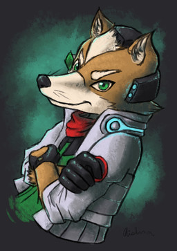 anthro clothing fur gloves green_eyes handwear jacket male scarf smile solo topwear yumeaislinn nintendo star_fox fox_mccloud canid canine fox mammal 2015 signature