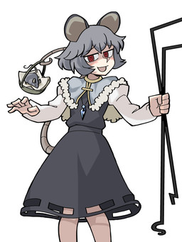 :d ambiguous_feral ambiguous_gender basket black_clothing black_dress blush capelet clothed clothed_female clothed_humanoid clothing container dowsing_rod dress duo female female_humanoid feral fur_trim_(clothing) grey_hair grey_tail hair holding_basket holding_container holding_object in_basket in_container jewelry looking_at_viewer necklace open_mouth pendant prehensile_tail red_eyes short_hair simple_background smile standing tail tail_hold tail_holding_object white_background white_sleeves eddybird touhou nazrin animal_humanoid humanoid mammal mammal_humanoid mouse mouse_humanoid murid murid_humanoid murine murine_humanoid rodent rodent_humanoid 2022 3:4 absurd_res hi_res portrait three-quarter_portrait