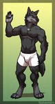 4_toes 5_fingers anthro black_claws black_nose black_pawpads broad_shoulders cheek_tuft chest_tuft claws clothed clothing digitigrade facial_tuft feet finger_claws fingers fluffy fluffy_tail fur gesture gradient_background grey_body grey_fur head_tuft jewelry leg_markings looking_at_viewer male markings muscular muscular_anthro muscular_male navel neck_tuft necklace outline pawpads paws pecs pose simple_background smile socks_(marking) solo standing tail text toe_claws toes toothy_smile tuft underwear underwear_only whisker_spots yellow_eyes sorakirbys vargore canid canine canis mammal wolf artist_name full-length_portrait hi_res portrait shaded