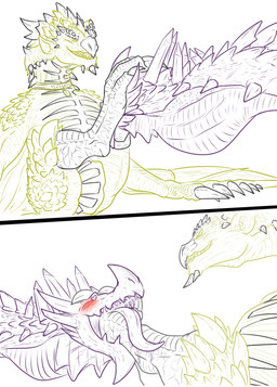 blush duo feet feral foot_fetish foot_lick foot_play foot_rub grin grinning_at_partner heart_eyes heart_symbol leaning leaning_backward legs_up licking long_neck male male/male mouth_shot open_mouth paws paws_in_mouth raised_foot raised_paw scales sitting smile spikes tongue tongue_on_paw tongue_out conditional_dnp samagthrav2 capcom monster_hunter mythology jolk k'veyrna_(abyssal_lagiacrus) abyssal_lagiacrus dragon flying_wyvern lagiacrus leviathan_(mh) mythological_creature mythological_scalie rath_wyvern rathalos scalie absurd_res comic hi_res