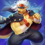 anthro bandage bandaged_arm belt biceps blue_eyes bottomwear brown_nose cape chest_scar clothed clothing coat_cape fur hair male muscular muscular_anthro muscular_male pants pecs scar smile solo teeth topless white_hair adios bandai_namco digimon bancholeomon digimon_(species) mammal 1:1 2016 hi_res