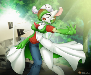 bottomwear breasts clothing female gender_transformation mtf_transformation not_furry pants screencap screencap_background solo species_transformation standing surprised transformation slemka nintendo pokemon gardevoir generation_3_pokemon humanoid pokemon_(species) 2020 absurd_res hi_res