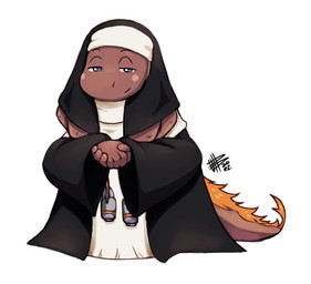 4_fingers ambiguous_anthro ambiguous_gender anthro black_clothing blue_eyes brown_body cheek_spots closed_smile clothed clothed_ambiguous clothed_anthro clothing eyebrows fingers fully_clothed fully_clothed_ambiguous fully_clothed_anthro fur glistening glistening_eyes half-closed_eyes hands_together looking_at_viewer mouth_closed narrowed_eyes nun_habit nun_outfit orange_body orange_fur religious_clothing simple_background smile smiling_at_viewer solo standing tail tail_mane white_background white_clothing white_sclera mateus_upd final_fantasy square_enix mammal nu_mou 2022 dated digital_drawing_(artwork) digital_media_(artwork) full-length_portrait portrait shaded signature