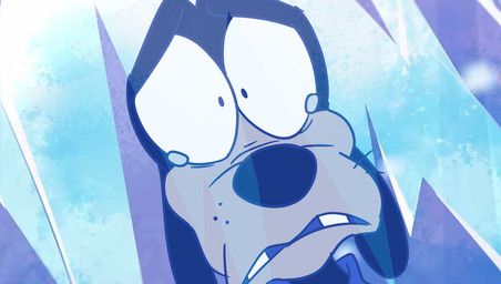 anthro black_body black_eyes black_fur black_nose blue_clothing blue_line_art blue_topwear bodily_fluids buckteeth close-up clothed clothed_anthro clothed_male clothing cosplay crossover_cosplay floppy_ears frown frowning_at_viewer frozen fur ice light long_ears looking_at_viewer lop_ears male male_anthro multicolored_body open_frown open_mouth sad solo tan_body tan_skin tears teeth topwear two_tone_body whisker_spots whiskers insert-thenewbl-here disney hellaverse helluva_boss goofy_(disney) stolas_(helluva_boss) canid canine canis domestic_dog mammal 2025 colored colored_line_art crossover digital_drawing_(artwork) digital_media_(artwork) english_description lighting