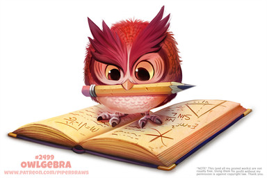 ambiguous_gender book claws feathers humor math pencil_(object) pun red_body red_feathers simple_background solo text visual_pun white_background white_body white_feathers yellow_eyes piper_thibodeau avian bird owl digital_media_(artwork) digital_painting_(artwork) painting_(artwork) url
