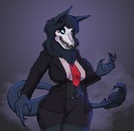 anthro bone bottomwear business_suit canid canine canis claws clothing dress_shirt fangs female furgonomics malo mammal marsh_(marshthemalo) necktie scp-1471 scp-1471-a scp_foundation shirt skirt skull solo suit tail tail_through_skirt tail_tuft teeth topwear tuft victordantes wolf
