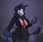 anthro bone bottomwear business_suit claws clothed clothing dress_shirt fangs female furgonomics necktie shirt skirt skull solo suit tail tail_through_skirt tail_tuft teeth topwear tuft victordantes scp_foundation marsh_(marshthemalo) scp-1471-a canid canine canis malo mammal wolf