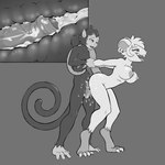 4_toes ahegao ambiguous_penetration anthro anthro_on_anthro anthro_penetrated anthro_penetrating anthro_penetrating_anthro balls barefoot bent_over big_balls big_breasts big_ears bodily_fluids breasts buckteeth cum cum_drip cum_inside cum_on_balls cum_on_leg cum_on_penis cum_strand dripping drooling duo ear_piercing ear_ring ejaculation erect_nipples excessive_cum excessive_genital_fluids feet female female_penetrated foreskin genital_fluids genitals hair hands_behind_back humanoid_pointy_ears internal larger_female long_tail looking_pleasured male male/female male_penetrating male_penetrating_female nipples open_mouth penetration penis piercing pointy_ears ponytail ring_piercing round_ears saliva saliva_string sex size_difference smaller_male tail teeth toes tongue tongue_out vaginal_fluids white_hair wrist_grab remarkably_average bram ralay atelid haplorhine mammal monkey murid murine new_world_monkey primate rat rodent spider_monkey 1:1 absurd_res greyscale hi_res monochrome