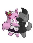 anthro black_cothing chibi clothed clothing duo female fur grey_body grey_fur hair hug maid_uniform male male/female multicolored_body multicolored_fur one_eye_closed open_mouth open_smile pink_body pink_clothing pink_fur red_eyes red_sclera simple_background smile uniform groudus jewelpetsunshine jewelpet sanrio sega sega_fave arturo_wolff garnet_(jewelpet) canid canine canis domestic_cat felid feline felis mammal wolf boyfriends