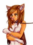 anthro big_ears breasts collar female hair leash long_hair nipples nude open_mouth solo yellow_eyes kogar_tg domestic_cat felid feline felis mammal hi_res