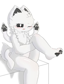 4_fingers 4_toes black_eyes embarrassed feet female fingers fur looking_at_viewer one_eye_closed open_mouth raised_arm raised_leg simple_background solo tail tentacles toes tongue white_body white_eyes white_fur papyruscafe changed_(video_game) squid_dog_(changed) animal_humanoid canid canine canis domestic_dog humanoid mammal mammal_humanoid absurd_res hi_res