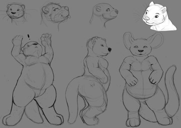 anthro chibi digitigrade exclamation_point glistening glistening_eyes grey_background male multiple_poses overweight overweight_male pose short simple_background tail tongue tongue_out whiskers jagrabbit chuki mammal mustelid otter absurd_res black_and_white digital_drawing_(artwork) digital_media_(artwork) greyscale guide_lines hi_res monochrome sketch sketch_page