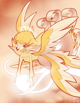 6_wings anthro beak blonde_hair clothing dress eyelashes female hair multi_wing no_irises no_pupils solo wings nx-42 hazbin_hotel hellaverse speaker_of_god_(hazbin_hotel) angel avian absurd_res hi_res