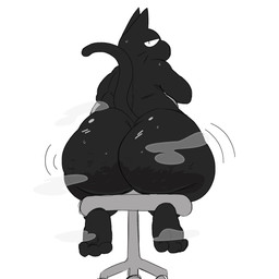 anthro big_butt black_body bodily_fluids butt chair furniture looking_back male musk musky_butt office_chair solo sweat wobble petbasilisk domestic_cat felid feline felis mammal hi_res