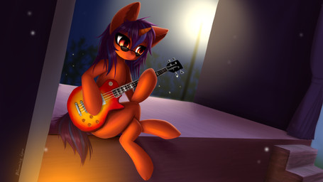 backlighting bass_guitar crossed_legs eyewear guitar hair horn light moon mouth_closed musical_instrument night orange_body orange_ears orange_eyes orange_horn outside playing_guitar playing_music plucked_string_instrument purple_hair purple_tail semi-anthro sitting solo stage string_instrument sunglasses tail bloominglynx mythology equid equine mammal mythological_creature mythological_equine unicorn 16:9 2019 digital_media_(artwork) hi_res lighting signature widescreen