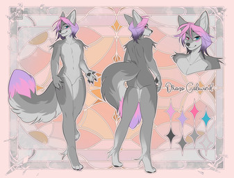 anthro biped butt claws countershade_torso countershading fingers front_view fur hair looking_at_viewer male navel nude nude_anthro nude_male rear_view smile solo standing tail teeth cordi canid canine mammal 2026 digital_drawing_(artwork) digital_media_(artwork) hi_res