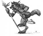 anthro armband barefoot biped bottomwear claws clothed clothing dancing digitigrade fangs feathers feet hindpaw jewelry loincloth male melee_weapon native_american necklace open_mouth pawpads paws polearm solo spear teeth toe_claws topless tribal weapon simul globusak canid canine canis mammal wolf 2017 graphite_(artwork) greyscale monochrome traditional_media_(artwork)