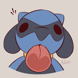 ambiguous_gender anthro biped black_eyes blue_body blue_fur front_view fur looking_at_viewer nude nude_ambiguous nude_anthro simple_background solo tongue advos nintendo pokemon generation_4_pokemon pokemon_(species) riolu 1:1 2026 digital_drawing_(artwork) digital_media_(artwork)
