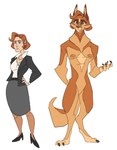 anthro before_and_after bottomwear breasts claws clothed clothing featureless_crotch female fur hair jewelry necklace nude orange_body orange_fur orange_hair pawpads simple_background skirt solo suit transformation white_background baylardian1 mythology the_x-files dana_scully canid canine canis human mammal mythological_canine mythological_creature werecanid werecanine werecreature werewolf wolf hi_res