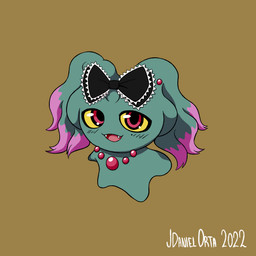 bow_ribbon brown_background female feral floating looking_at_viewer open_mouth open_smile pigtails red_eyes simple_background smile solo teeth text yellow_sclera jdanieloart nintendo pokemon generation_2_pokemon ghost humanoid misdreavus pokemon_(species) spirit 1:1 2022 artist_name dated hi_res