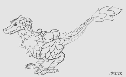 feathers feral mount reins saddle solo run_rabbit_bounce dinosaur lizard prehistoric_species reptile scalie hi_res monochrome