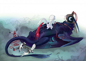 ambiguous_gender animal_genitalia anthro avian_feet bdsm blindfold blue_body blue_feathers blue_wings blush bodily_fluids brown_hood claws cloaca collar detailed_background dot_eyes duo falconry_hood feathers female feral fur genital_fluids genitals grass grey_claws grey_talons holding_leash holding_object hood larger_female larger_feral leash looking_at_another lying monotone_body monotone_fur multicolored_body multicolored_feathers on_back open_mouth plant pseudo-penis purple_body purple_feathers purple_wings red_collar red_leash roots scutes simple_eyes size_difference small_dom_big_sub smaller_ambiguous smaller_anthro standing_on_belly submissive submissive_female submissive_feral tail unusual_anatomy unusual_genitalia unusual_vulva vaginal_fluids vulva white_body white_fur white_scutes white_tail wings jejejunum european_mythology greek_mythology mythology secret_(jejejunum) whisper_(jejejunum) avian dragon feathered_dragon feathered_scalie fraid_(species) harpy mythological_avian mythological_creature mythological_scalie nethermare scalie spirit 2025 digital_drawing_(artwork) digital_media_(artwork) hi_res