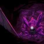 cave crystal female glowing looking_at_another melee_weapon miner nail_(weapon) orange_eyes pickaxe solo standing stare sword weapon sharpski hollow_knight team_cherry myla_(hollow_knight) arthropod infected_(species) 1:1 2024 absurd_res digital_media_(artwork) hi_res