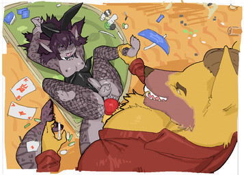 ace_of_diamonds anal anal_penetration animal_genitalia animal_penis anthro anthro_on_anthro areola big_muscles big_pecs biped blackjack_(card_game) blackjack_table bodily_fluids bow_tie brown_body bunny_costume canine_genitalia canine_penis card casino clothed clothed_sex clothing costume detailed_background dripping duo ear_piercing erection exposed_chest fake_ears fake_rabbit_ears feet fishnet_clothing from_front_position front_view furgonomics furniture furry-specific_piercing genital_fluids genitals hands_behind_head humanoid_genitalia humanoid_penis jacket knot leg_grab legs_up leopard_spots leotard lying male male/male multicolored_tail muscular nipples on_back on_table pecs penetration penis piercing playing_card poker_chip precum precum_drip purple_body sex size_difference small_penis smaller_anthro smaller_male smaller_penetrated spots spread_legs spreading table table_lotus_position tail tail_piercing tight_clothing topwear torn_clothing torn_fishnet_clothing realius rarashi sirlucky black_tip_reefshark canid canine canis domestic_dog fish german_shepherd ground_shark herding_dog leopard_shark mammal marine pastoral_dog shark triakid 2024