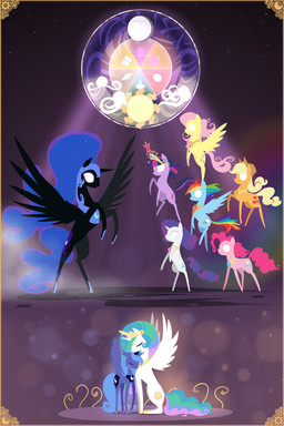 armor blonde_hair blue_body blue_feathers blue_fur border clothing cowboy_hat crown cutie_mark feathered_wings feathers female feral fur glowing glowing_eyes gold_(metal) group hair hat headgear headwear helmet horn jewelry magic moon multicolored_hair necklace night pink_hair poster poster_template purple_body purple_fur purple_hair sparkles star sun two_tone_hair wings yellow_body yellow_border yellow_feathers valcron friendship_is_magic hasbro my_little_pony mythology applejack_(mlp) fluttershy_(mlp) mane_six_(mlp) nightmare_moon_(mlp) pinkie_pie_(mlp) princess_celestia_(mlp) princess_luna_(mlp) rainbow_dash_(mlp) rarity_(mlp) twilight_sparkle_(mlp) earth_pony equid equine horse mammal mythological_creature mythological_equine pegasus pony unicorn winged_unicorn 2013 2:3 absurd_res hi_res