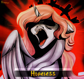 ears_down empty_eyes feathered_wings feathers female female_feral feral frown fur grey_body grey_feathers grey_fur grey_horn grey_wings hopeless horn iron_crown_(darkest_dungeon) light long_mane mane multicolored_mane open_frown open_mouth pink_mane pivoted_ears red_background red_tongue shadow_face simple_background solo tan_mane teeth text text_box tongue two_tone_mane wings rayrage darkest_dungeon hasbro my_little_pony mythology fan_character equid equine mammal mythological_creature mythological_equine winged_unicorn 2020 artist_name bust_portrait colored crossover digital_drawing_(artwork) digital_media_(artwork) english_description english_text lighting portrait shaded