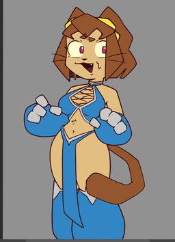 anthro blue_clothing breasts brown_hair brown_tail clothed clothing cosplay crossover_cosplay eyebrows female fingers hair open_mouth red_tongue solo tail teeth tongue maniqui gameoverse glitch_productions mortal_kombat kit_bodega kitana_(mortal_kombat) domestic_cat felid feline felis mammal 2026 crossover