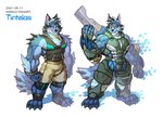 anthro biceps blue_body blue_fur clothing fur male muscular muscular_anthro muscular_male pecs simple_background sleeveless_hoodie solo wolfmalro lifewonders tokyo_afterschool_summoners tindalos_(tas) canid canine canis mammal wolf digital_media_(artwork)