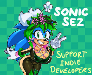 accessory anthro big_breasts blush breasts checkered checkered_background cleavage clothed clothing cosplay crossgender female flower flower_(anatomy) gesture green_eyes grin hair_accessory hand_gesture head_flower leaf leaf_hair mtf_crossgender pattern_background plant plant_hair pseudo_hair simple_background smile solo text v_sign missphase blaster_master sega sonic_the_hedgehog_(series) kanna_(blaster_master) sonic_the_hedgehog eulipotyphlan hedgehog mammal 2019