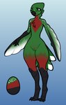 anthro beak blue_background blush body_blush chest_tuft feathers female freckled_shoulders freckles genitals gradient_background green_body green_eyes green_feathers pussy pussy_blush simple_background solo tail tail_feathers thick_thighs tuft winged_arms wings fruitwolves eira_(eiraryyu) avian bird corvid javan_green_magpie magpie_(corvid) oscine passerine hi_res model_sheet