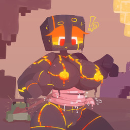 anthro big_breasts blush bodily_fluids breasts dripping eyebrows eyelashes female genital_fluids genitals green_body huge_breasts lava looking_down nether nipples nude open_mouth orange_sclera raised_eyebrow red_eyes restrained saliva slime solo square_(anatomy) sweat the_nether_(minecraft) thick_thighs tongue vulva sakanagashima microsoft minecraft mojang xbox_game_studios amphibian elemental_creature frog frog_(minecraft) humanoid lava_creature magma_cube mammal mineral_fauna 1:1 digital_media_(artwork) hi_res