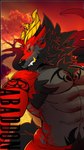 abs anthro arm_tattoo fur horn male muscular muscular_male pecs red_body smile solo strife tattoo crosszero abaddon abaddonstrife canid canine canis demon mammal wolf 9:16 artist_name digital_media_(artwork) hi_res