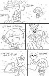 anthro coin comic dessert dialogue duo english_text food frisk_(undertale) happy havesomemoore hi_res human ice_cream male mammal monochrome nicecream_man sad snow text undertale undertale_(series) young