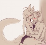 big_breasts blush bra breasts clothed clothing duo eyes_closed female flower hair kiss_mark kissing lipstick_on_body long_hair panties partially_clothed plant underwear miele-turquiose league_of_legends riot_games tencent ahri_(lol) leona_(lol) animal_humanoid canid canid_humanoid canine canine_humanoid fox fox_humanoid human humanoid mammal mammal_humanoid 2015